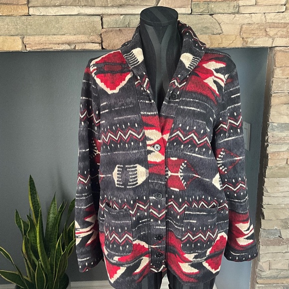 Lauren Ralph Lauren Sweaters - Lauren Ralph Lauren Cowgirl Western Fleece Jacket Cardigan Sweater Soft Black L